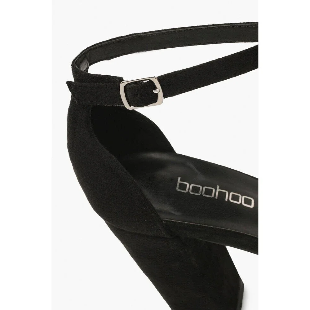 Boohoo Basic Barely There Heels Ankle Strap Black Size US 8 New In Box